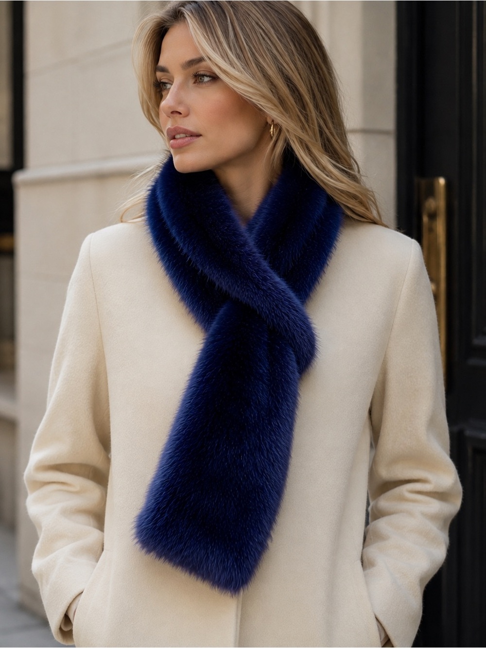 Miss Selfridge Deep Blue Faux Fur Scarf